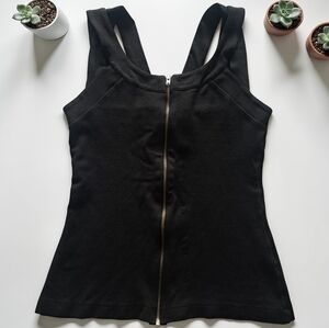H&M Black Structured Tank Top with Zipper and Thick Criss Cross Straps